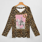 Baha Ranch Retro Pop Western Leopard Cowgirl Long Sleeve Top