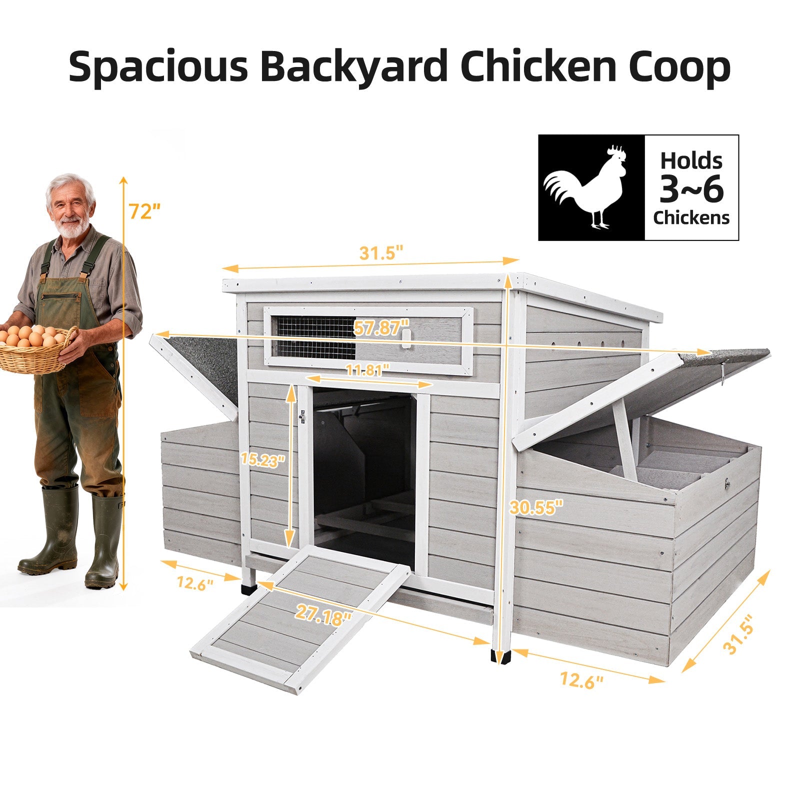 Large Wooden Chicken Coop Outdoor Hen House with Nesting Boxes