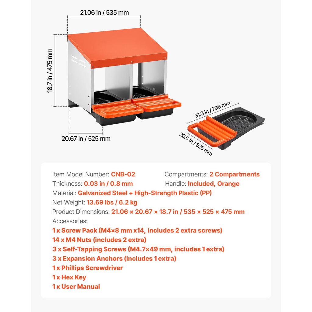 Chicken Nesting Boxes, 2 Compartments, Easy Egg Collection