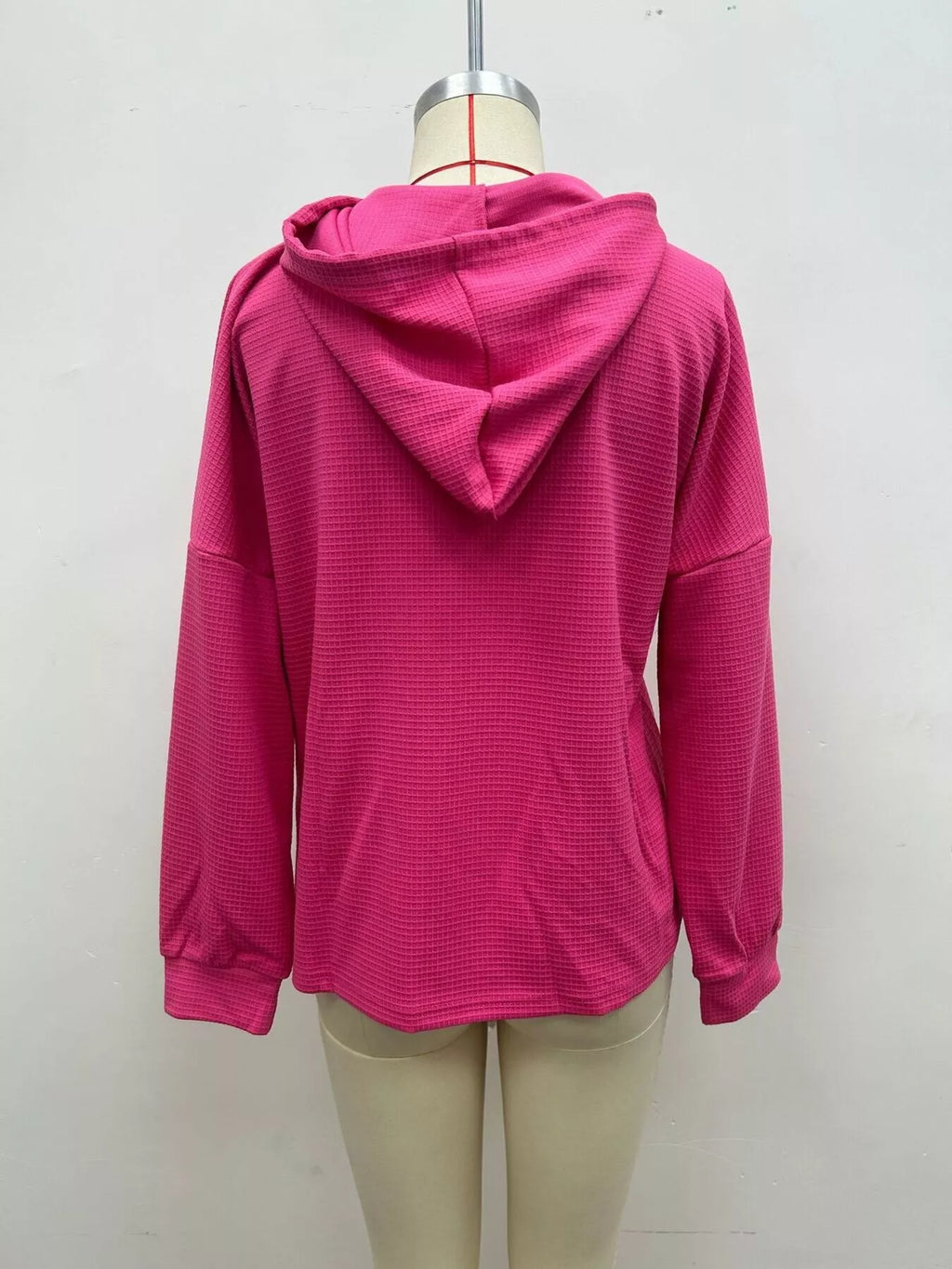Full Size Waffle Knit Drawstring Long Sleeve Hoodie Plus Size