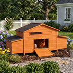 70" Large Wooden Chicken Coop with 2 Nesting Boxes and Waterproof Roof