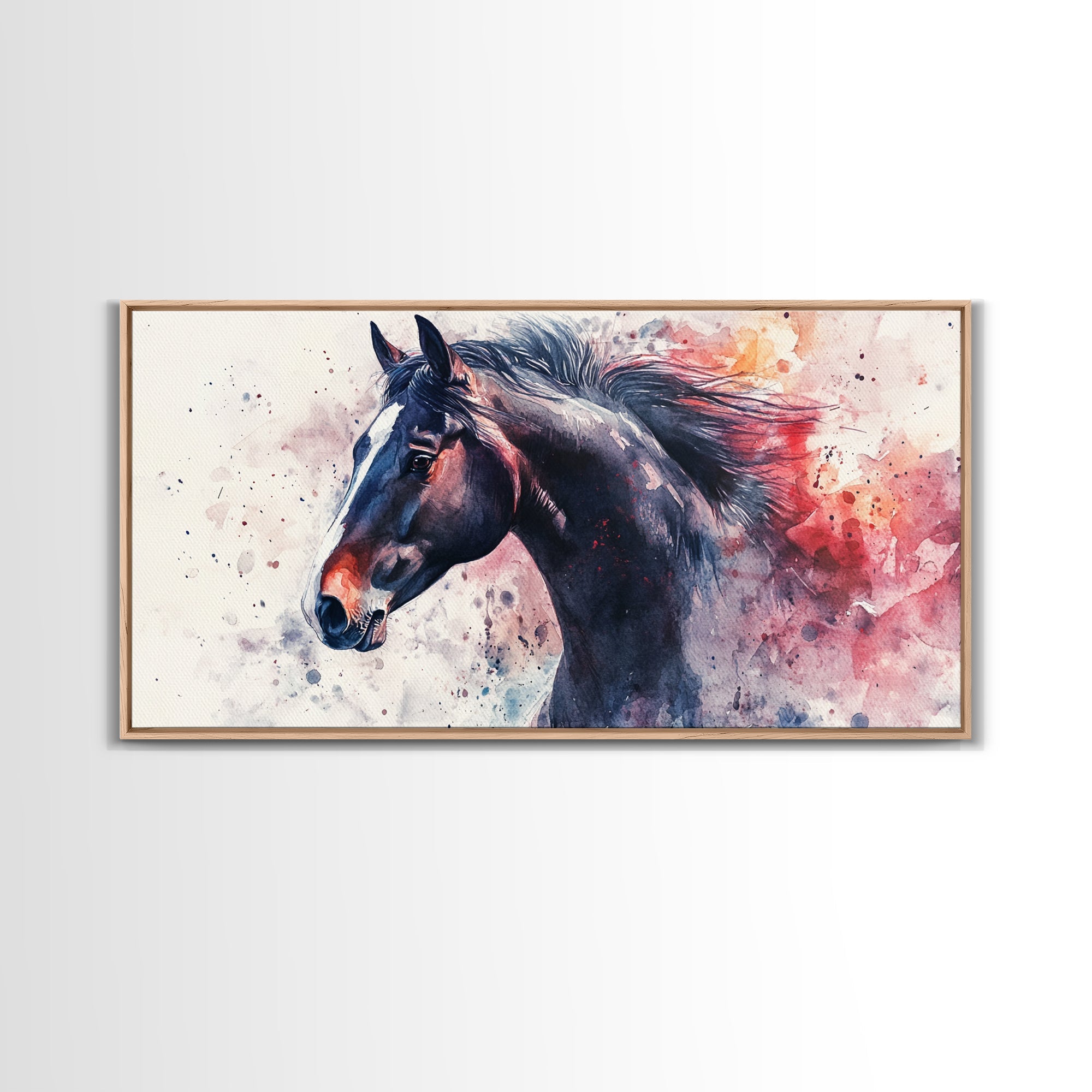 Watercolor Horse Canvas Print Rustic Animal Wall Art Vintage Style Farmhouse Decor Gift Idea Framed Artwork Bedroom Living Room Art