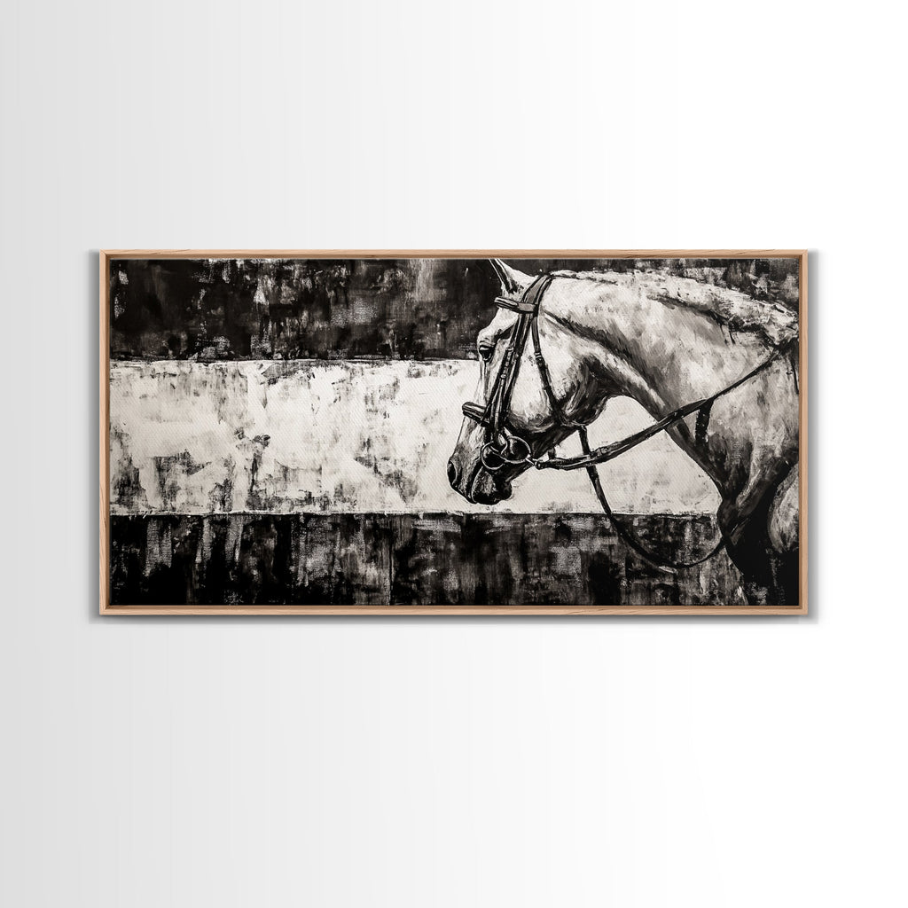 Monochrome Horse, Equestrian Wall Art, Canvas Print, Rustic Black and White Painting, Farmhouse Wall Decor, Western Wall Art