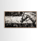Monochrome Horse, Equestrian Wall Art, Canvas Print, Rustic Black and White Painting, Farmhouse Wall Decor, Western Wall Art