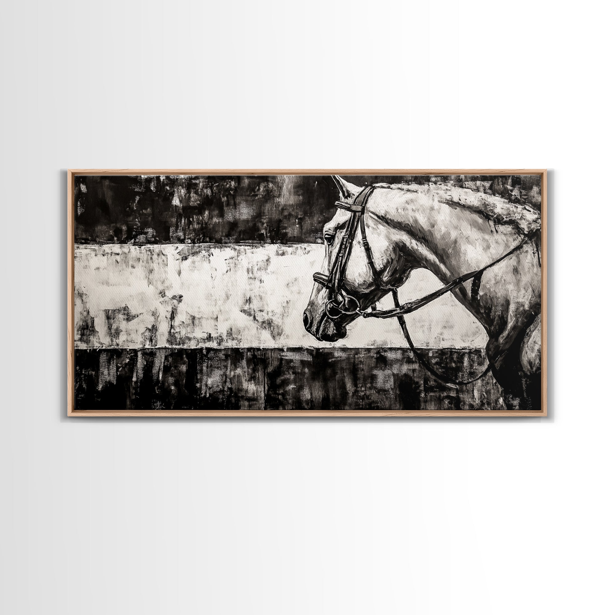 Monochrome Horse, Equestrian Wall Art, Canvas Print, Rustic Black and White Painting, Farmhouse Wall Decor, Western Wall Art