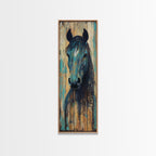 Rustic Blue Horse Painting Canvas Print Farmhouse Wall Art Vintage Horse Art Moody Art Living Room Art Southwest Wall Art