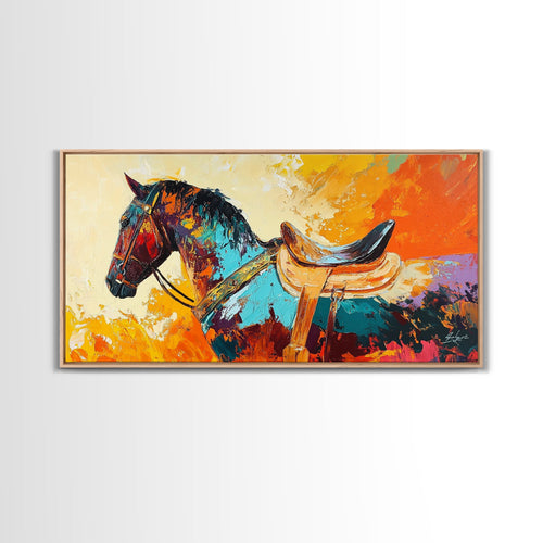 Abstract Horse Painting, vintage horse art, bold color wall art, textured painting, rustic decor, wabi sabi art, canvas print