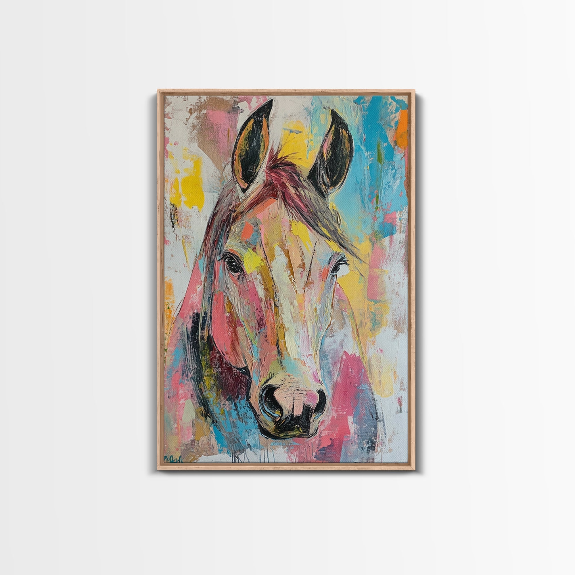Abstract Horse Painting, pink orange wall art, vintage horse art, colorful decor, farmhouse art, canvas print, gift idea for her