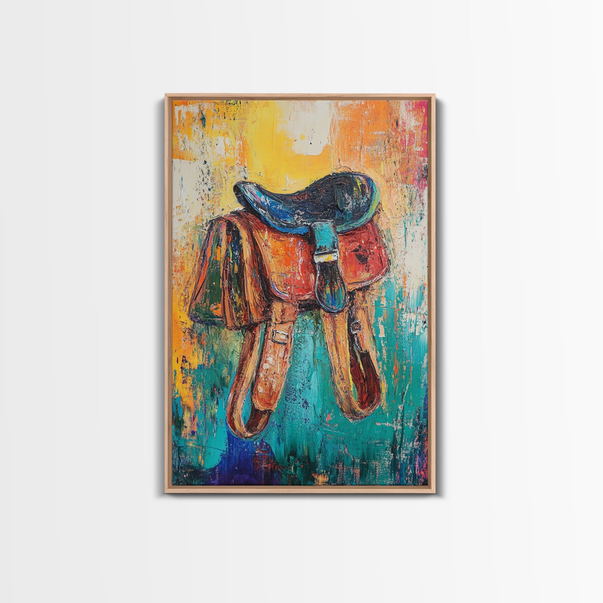 Textured saddle, cowboy decor, rustic wall art, vintage horse art, framed canvas print, western wall art, boho art, farmhouse art