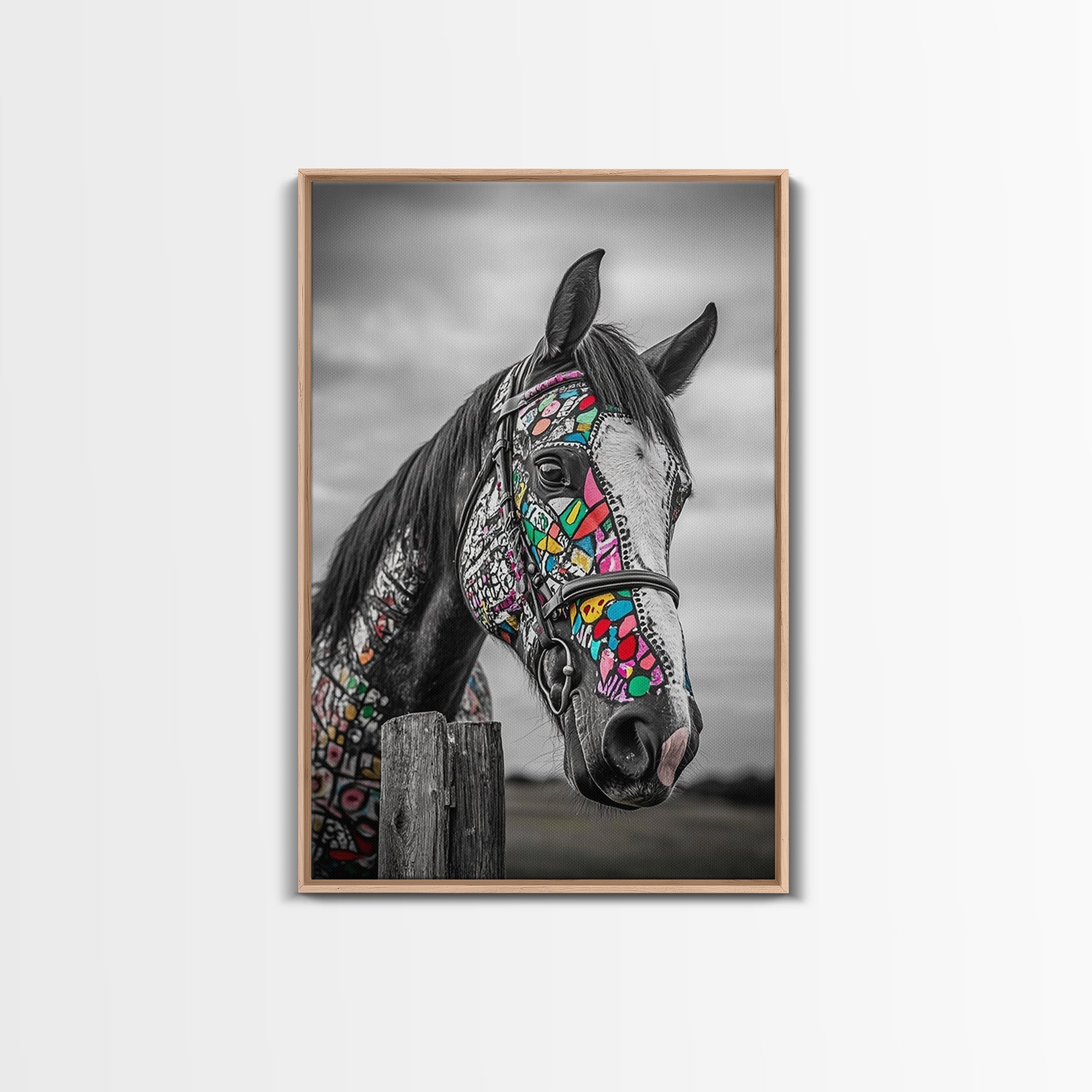 Painted Horse, Mosaic Wall Art, Blotter Art, Horse Wall Art, Boho Art, Colorful Western Art, Canvas Print, Gift Idea