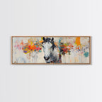 White horse, abstract, moody art, rustic decor, impressionist horse, framed canvas print, extra wide art, modern farmhouse art