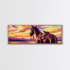 Sunset Horse Painting, southwest wall art, mountain painting, rustic western decor, cowboy wall art, framed canvas print, extra wide art