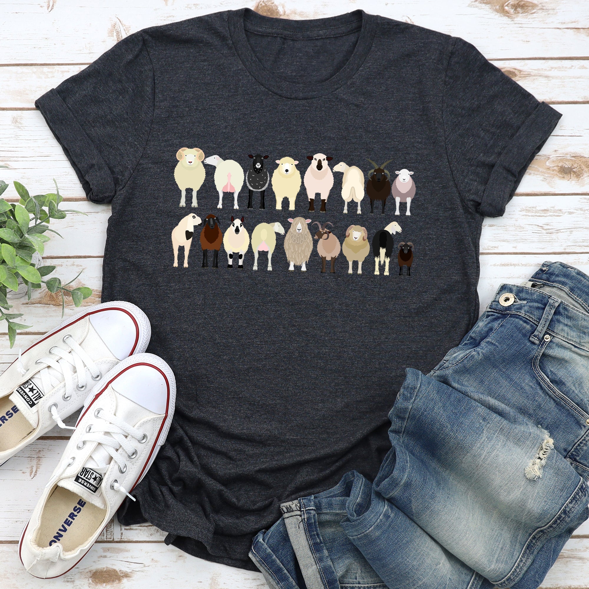 Sheep Lovers Farm Animal Illustration Breeds Artwork Series Collection Graphic Tee