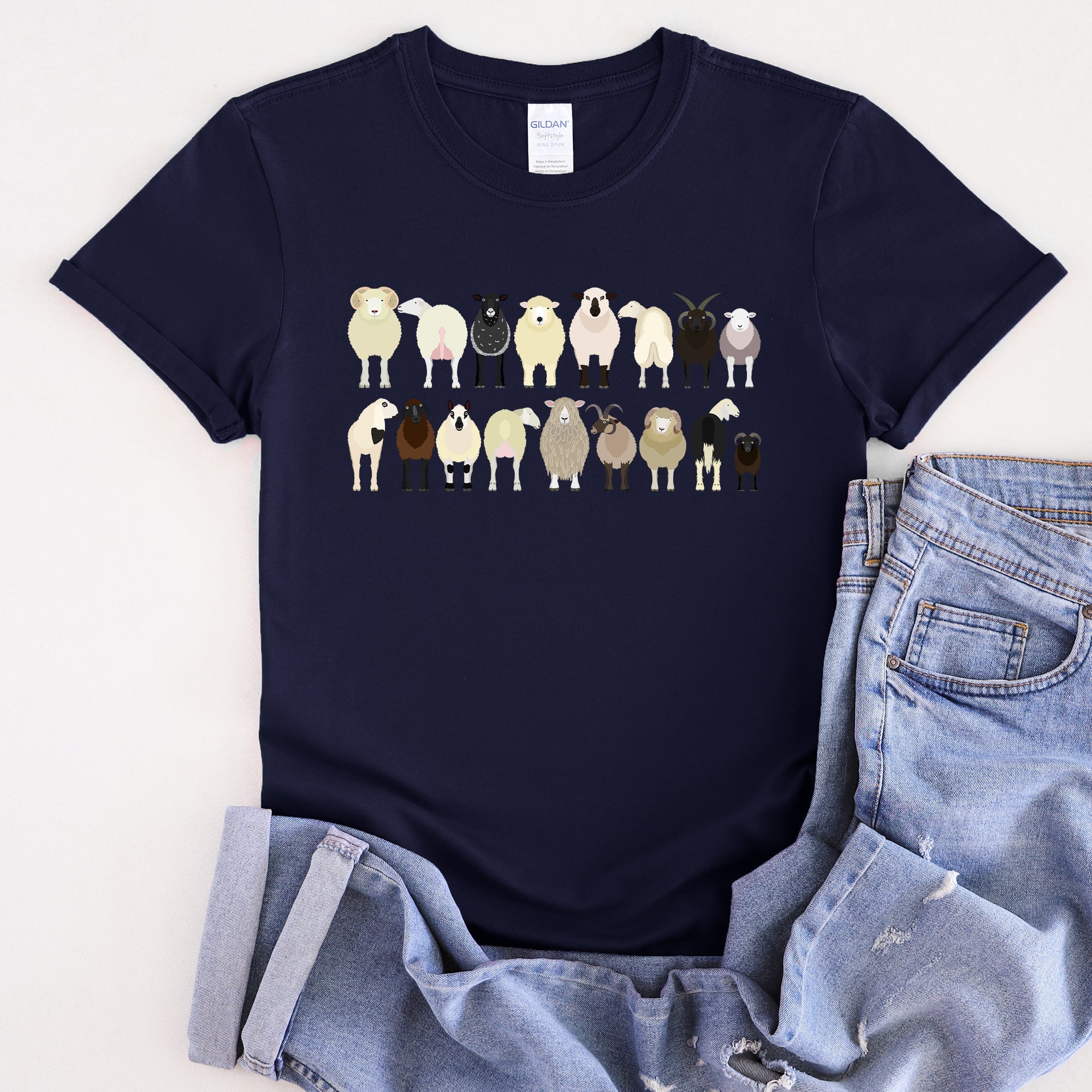 Sheep Lovers Farm Animal Illustration Breeds Artwork Series Collection Graphic Tee