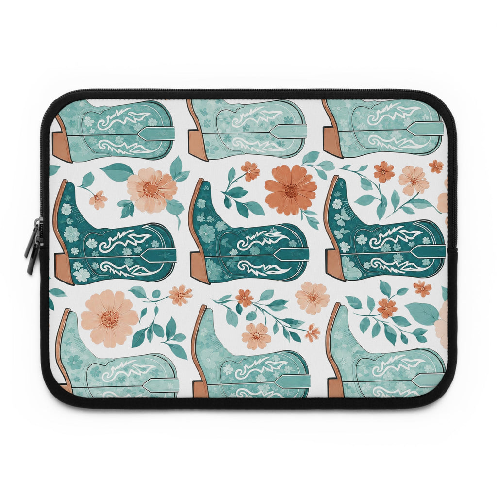 Coastal Cowboy Boot Laptop Sleeve | Teal Western Floral Tech Cover