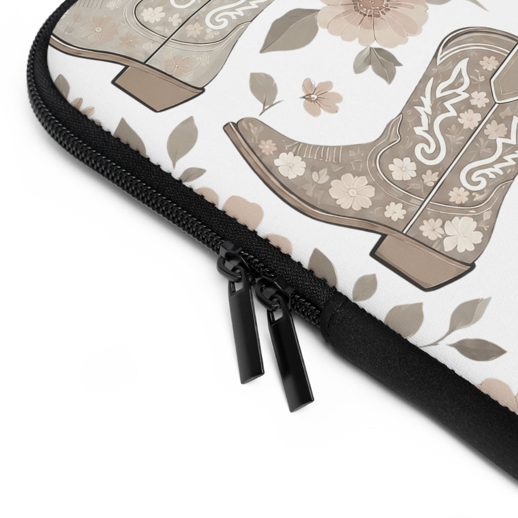 Neutral Cowboy Boot Laptop Sleeve | Tan Western Floral Tech Cover