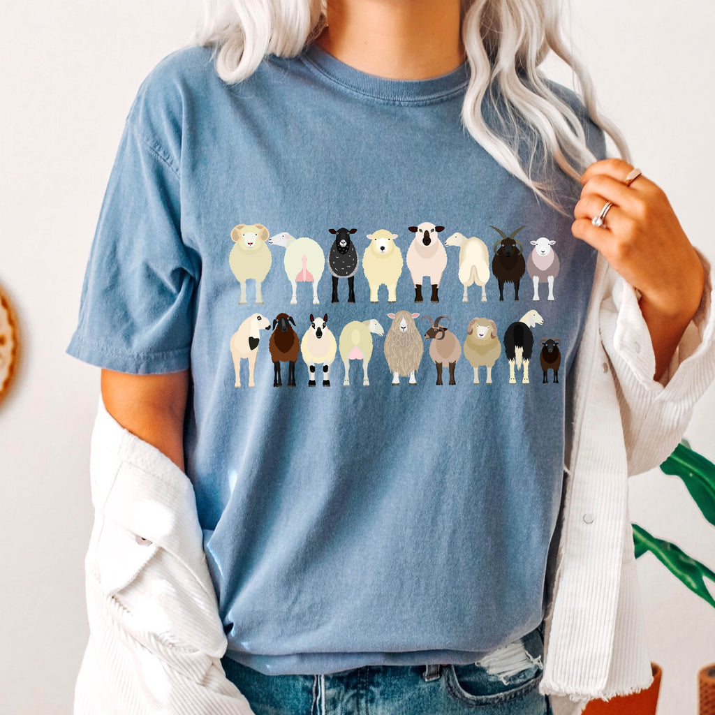 Sheep Lovers Farm Animal Illustration And Breeds Portrait Gallery Comfort Colors Tee