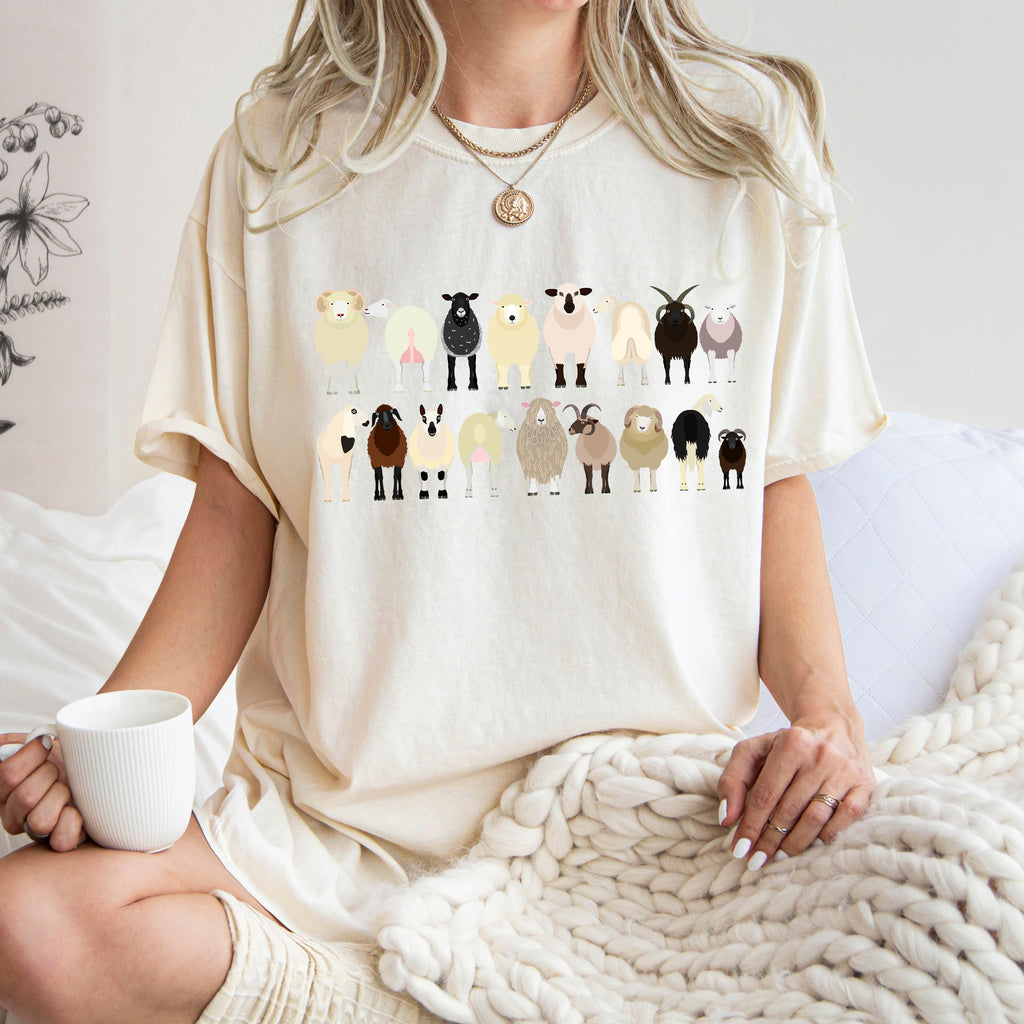 Sheep Lovers Farm Animal Illustration And Breeds Portrait Gallery Comfort Colors Tee