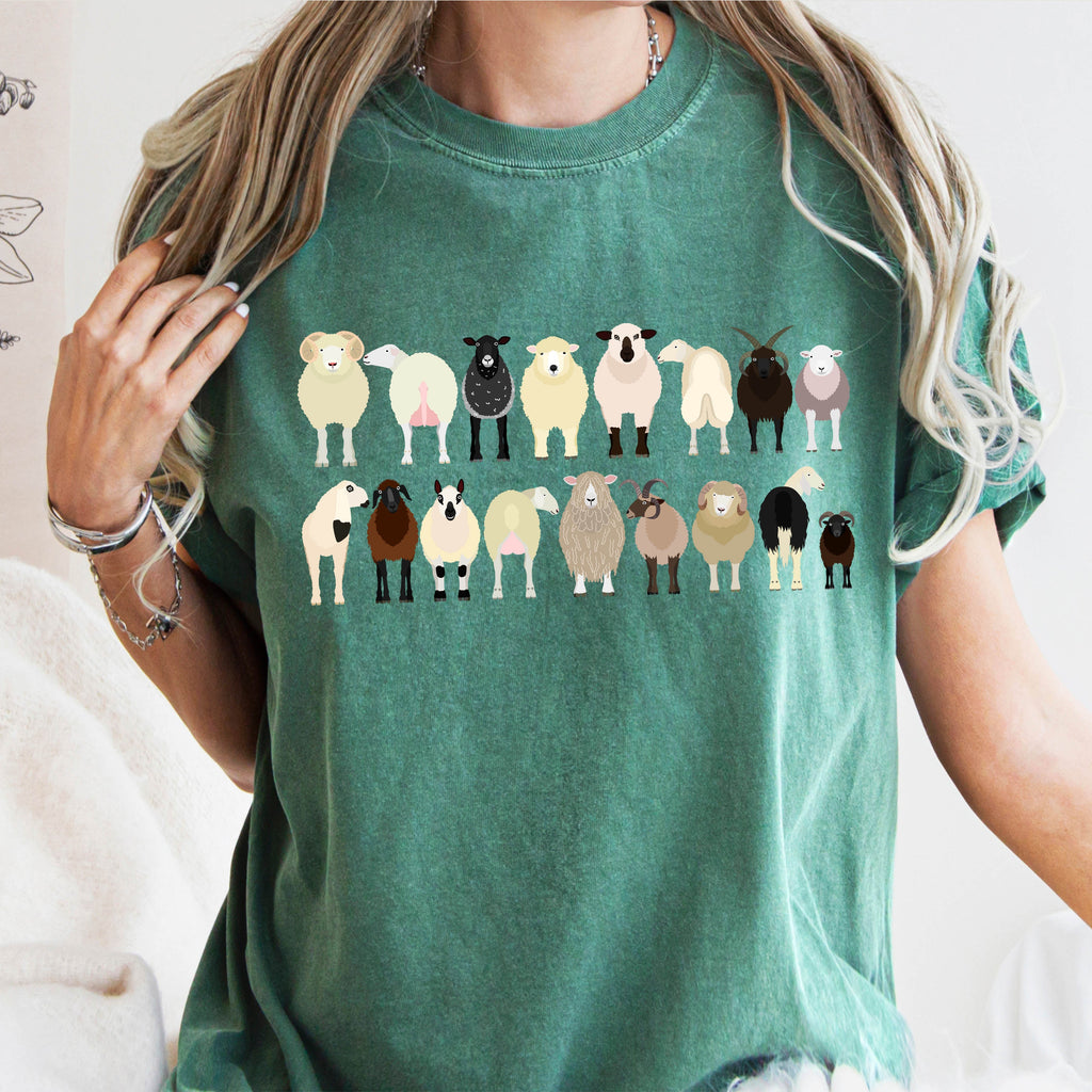Sheep Lovers Farm Animal Illustration And Breeds Portrait Gallery Comfort Colors Tee