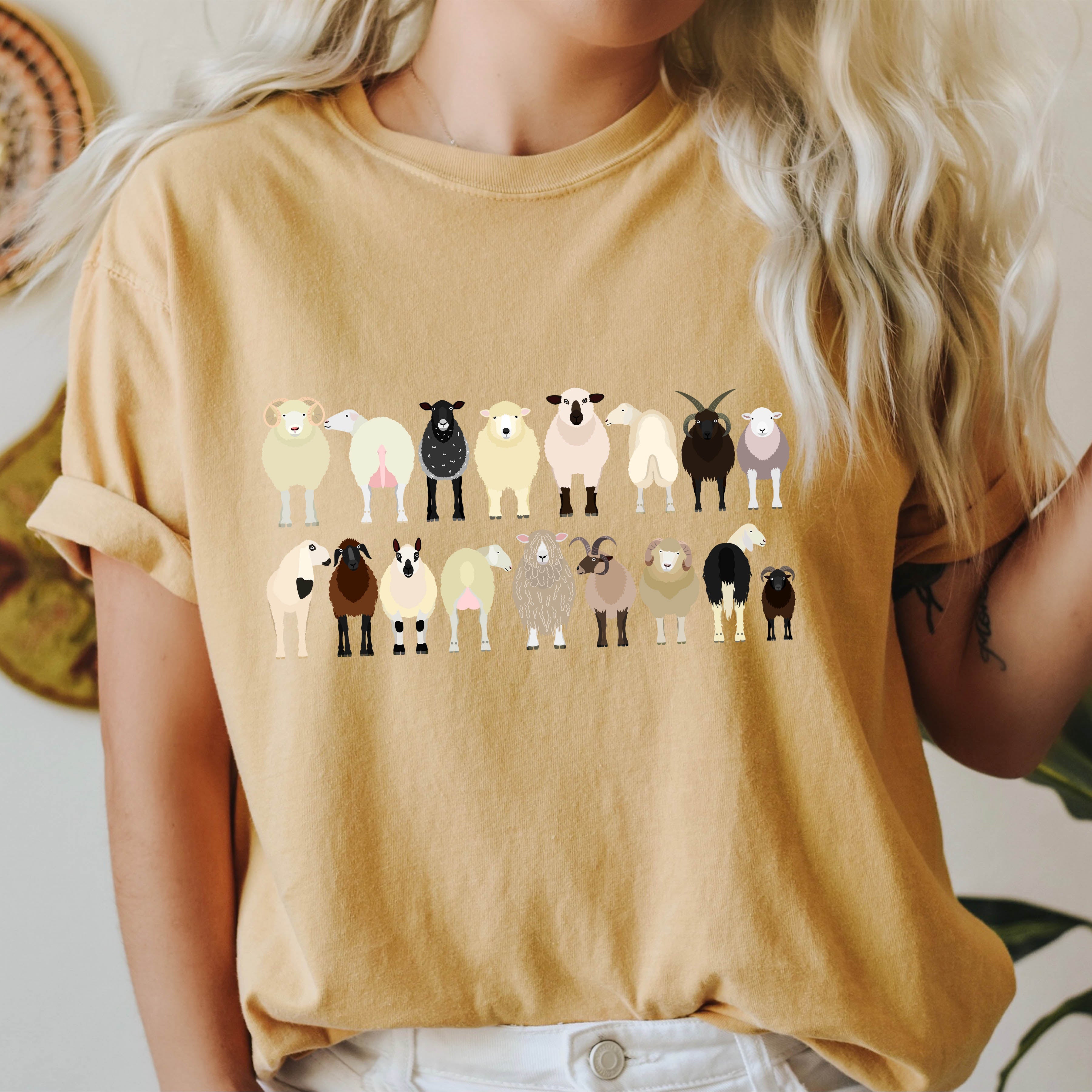 Sheep Lovers Farm Animal Illustration And Breeds Portrait Gallery Comfort Colors Tee