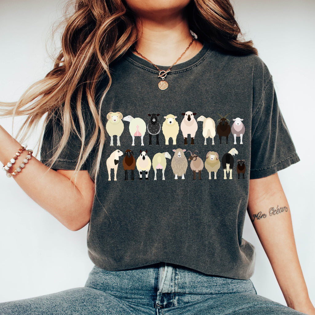Sheep Lovers Farm Animal Illustration And Breeds Portrait Gallery Comfort Colors Tee