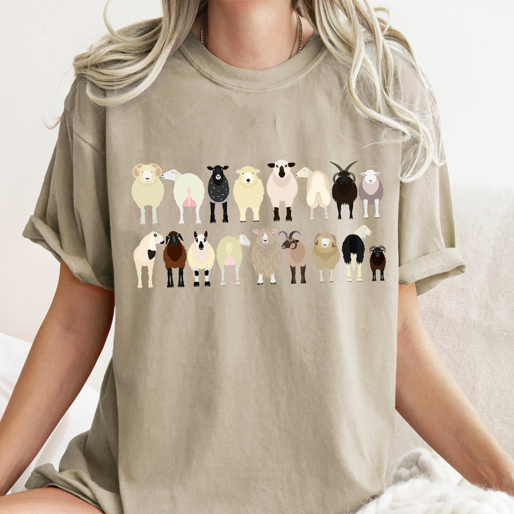 Sheep Lovers Farm Animal Illustration And Breeds Portrait Gallery Comfort Colors Tee