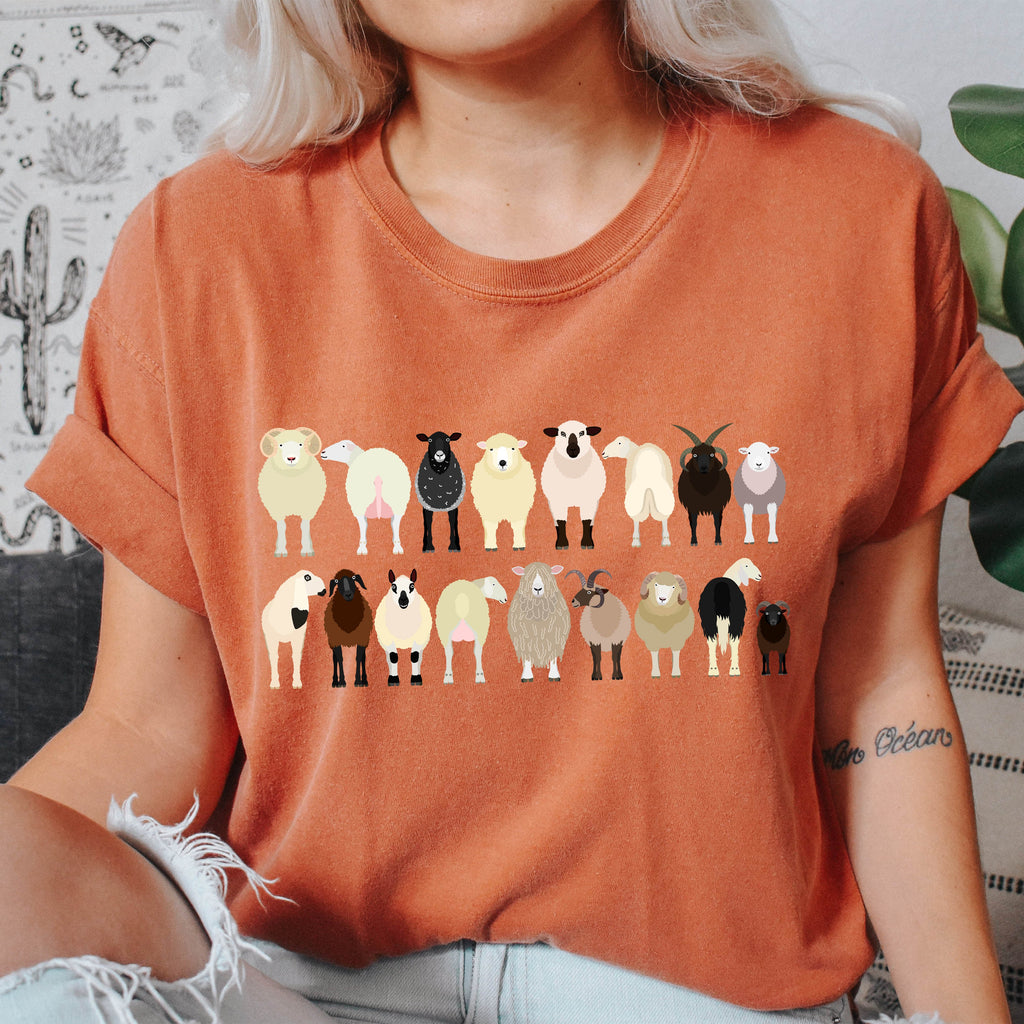 Sheep Lovers Farm Animal Illustration And Breeds Portrait Gallery Comfort Colors Tee