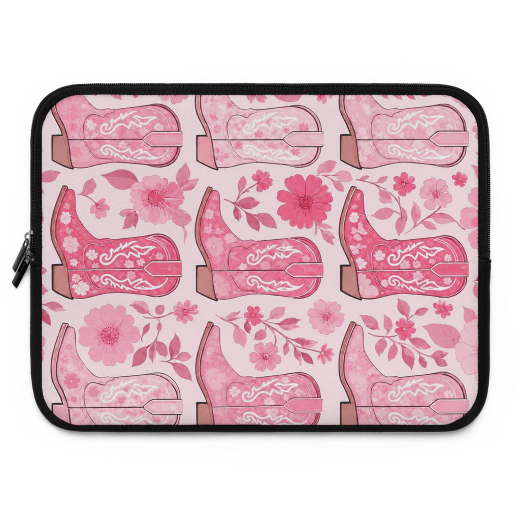 Pink Cowboy Boot Laptop Sleeve | Western Floral Tech Cover for Women
