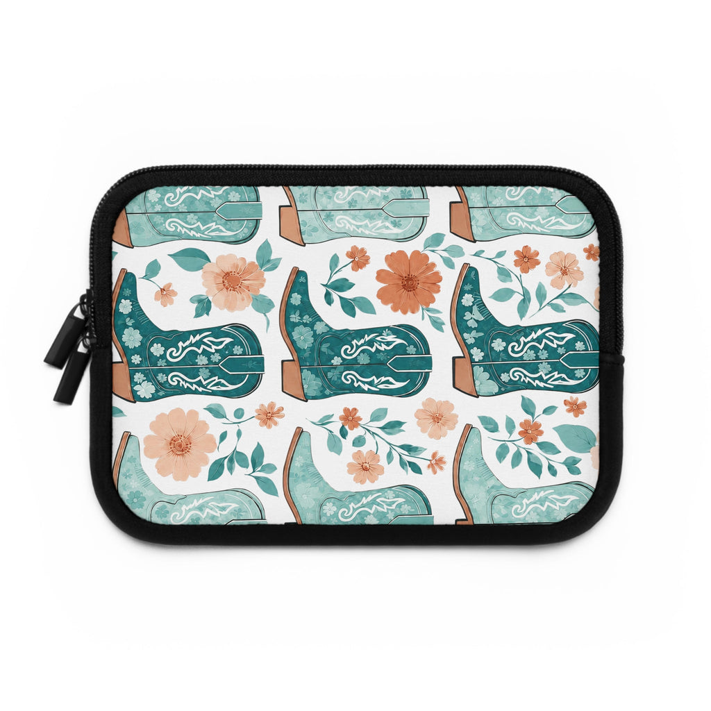 Coastal Cowboy Boot Laptop Sleeve | Teal Western Floral Tech Cover