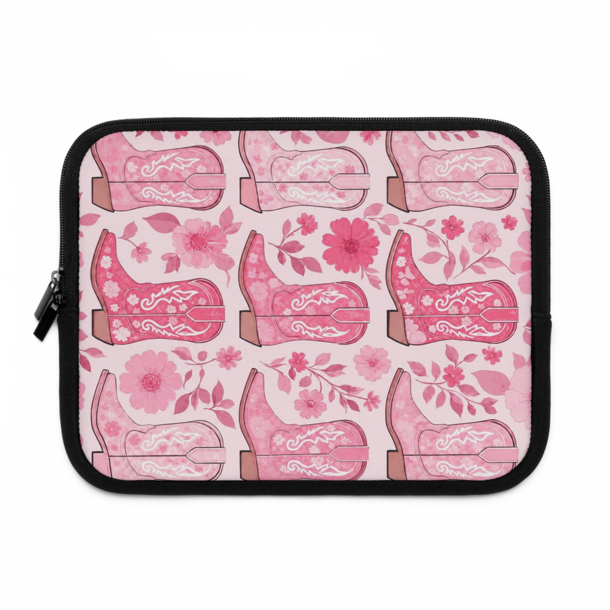 Pink Cowboy Boot Laptop Sleeve | Western Floral Tech Cover for Women