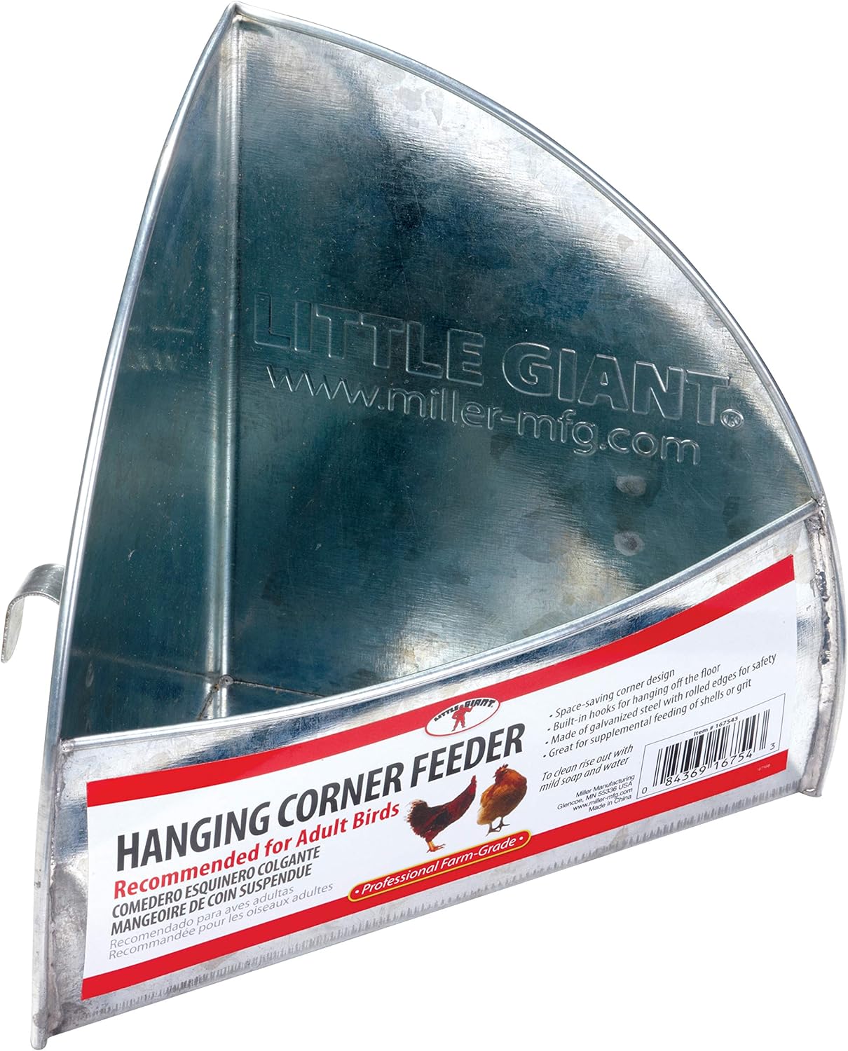 Little Giant Galvanized Hanging Corner Poultry Feeder Space-Saving Chicken Farm