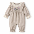 Embroidered Wildflower Linen Baby Romper With Lace Trim