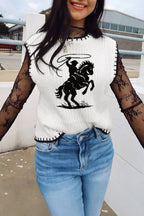 White Contrast Trim Round Neck Rodeo Cowboy Sweater Vest