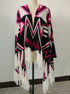 Printed Cardigan Fringe Long Sleeve Jacket