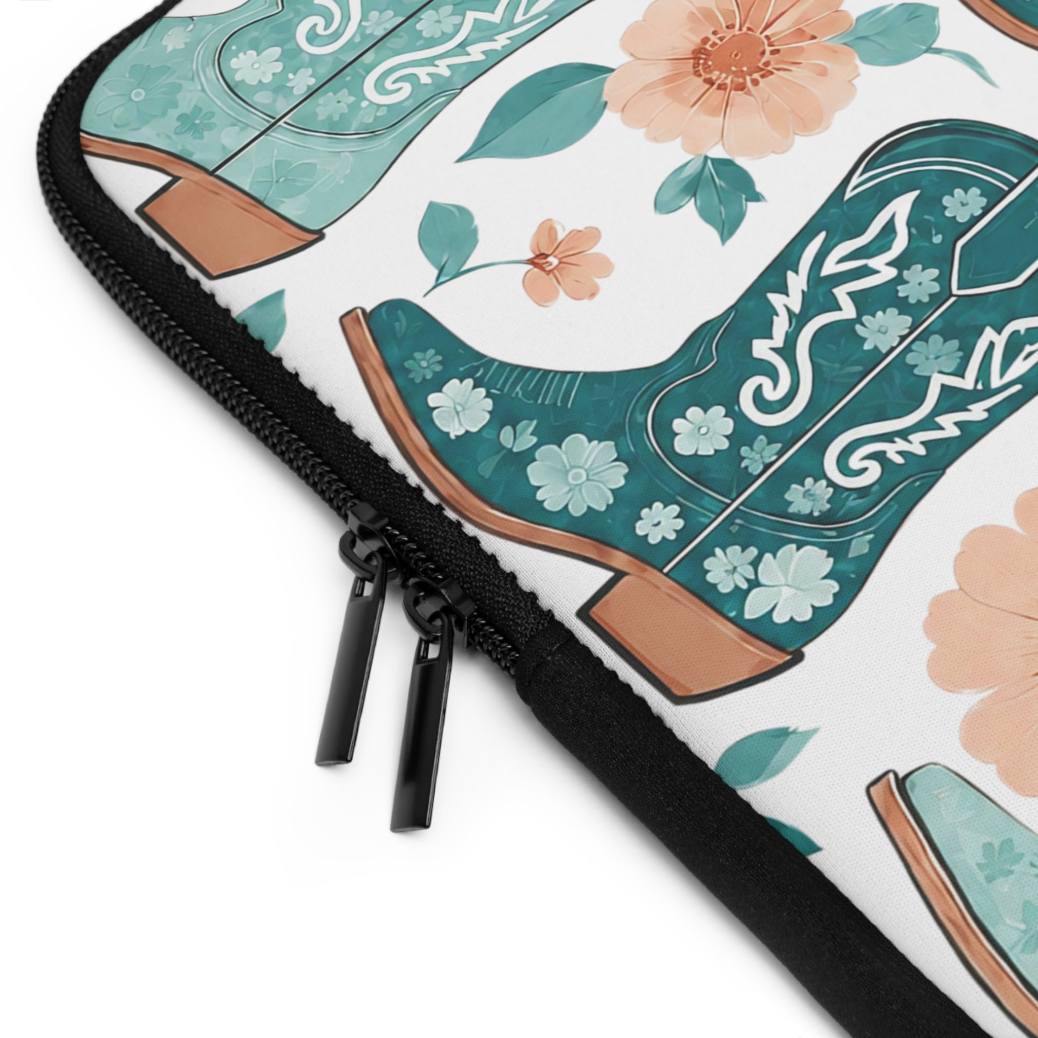 Coastal Cowboy Boot Laptop Sleeve | Teal Western Floral Tech Cover