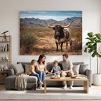 Texas Longhorn Bull Wall Art Canvas Print, Western Farmhouse Decor