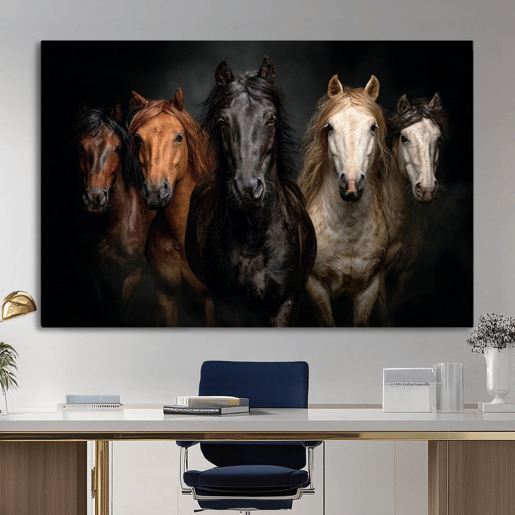 Horse Wall Art Canvas Print, Wild Horses Portrait Photography,