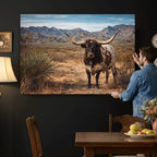 Texas Longhorn Bull Wall Art Canvas Print, Western Farmhouse Decor