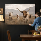 Rustic Texas Longhorn Cow Canvas Wall Art Print, Rustic Farm Animal