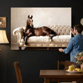Funny Horse on Sofa Canvas Wall Art, Quirky Horse Lounging Photo