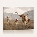 Rustic Texas Longhorn Cow Canvas Wall Art Print, Rustic Farm Animal