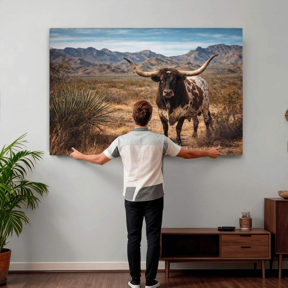 Texas Longhorn Bull Wall Art Canvas Print, Western Farmhouse Decor