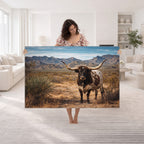 Texas Longhorn Bull Wall Art Canvas Print, Western Farmhouse Decor