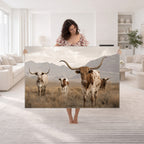 Rustic Texas Longhorn Cow Canvas Wall Art Print, Rustic Farm Animal