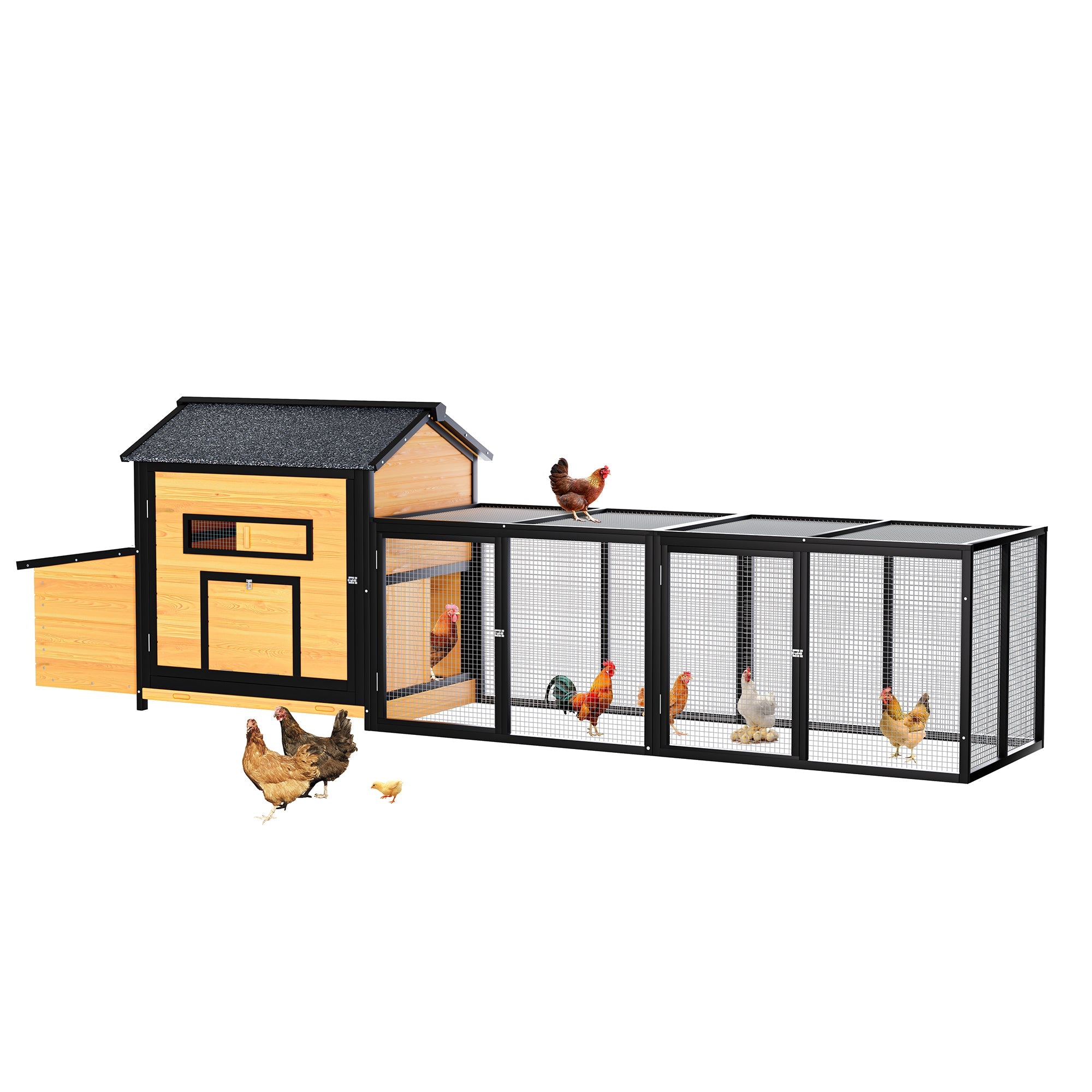 114" Wooden Chicken Coop with Outdoor Run