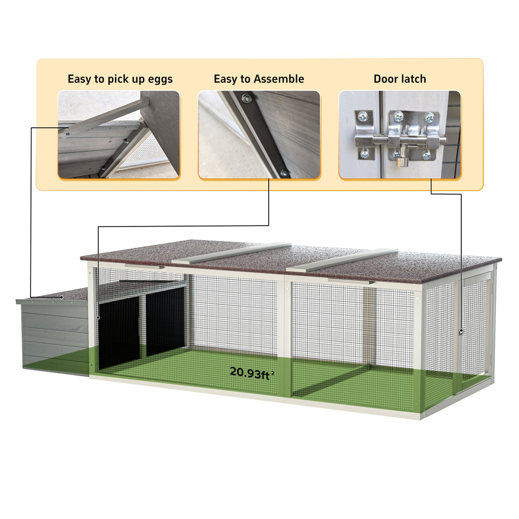 20.93ft² Large Wooden Chicken Coop Outdoor Hen House