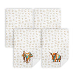 Baha Ranch Set of 4 Minimalistic Western Highland Cow Cattle Brands Kitchen Towels Made in America