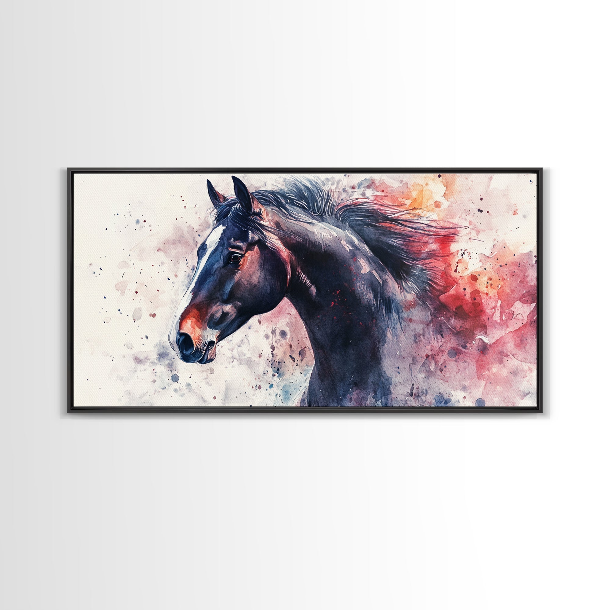 Watercolor Horse Canvas Print Rustic Animal Wall Art Vintage Style Farmhouse Decor Gift Idea Framed Artwork Bedroom Living Room Art
