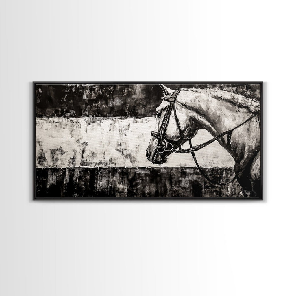 Monochrome Horse, Equestrian Wall Art, Canvas Print, Rustic Black and White Painting, Farmhouse Wall Decor, Western Wall Art