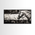 Monochrome Horse, Equestrian Wall Art, Canvas Print, Rustic Black and White Painting, Farmhouse Wall Decor, Western Wall Art